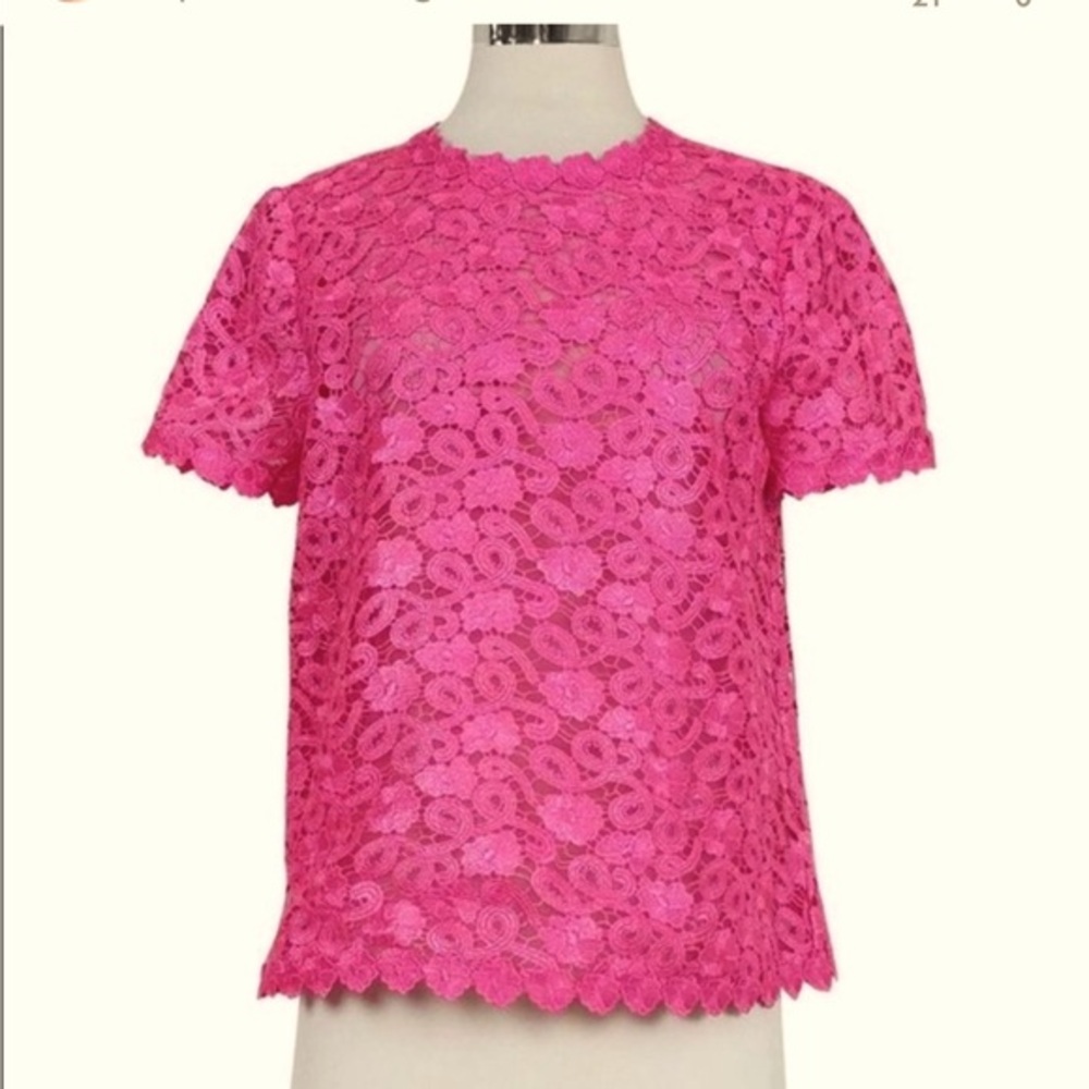 Kate spade fuchsia pink crochet lace short sleeve top sz 6